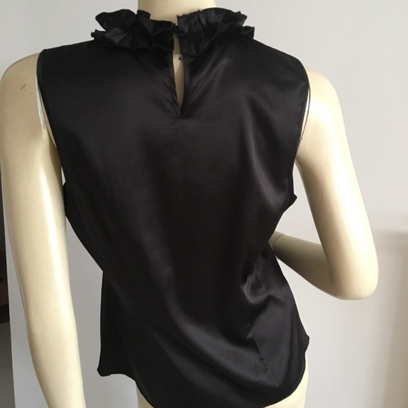black sleeveless top with ruffle neckline - Picture 2 of 4
